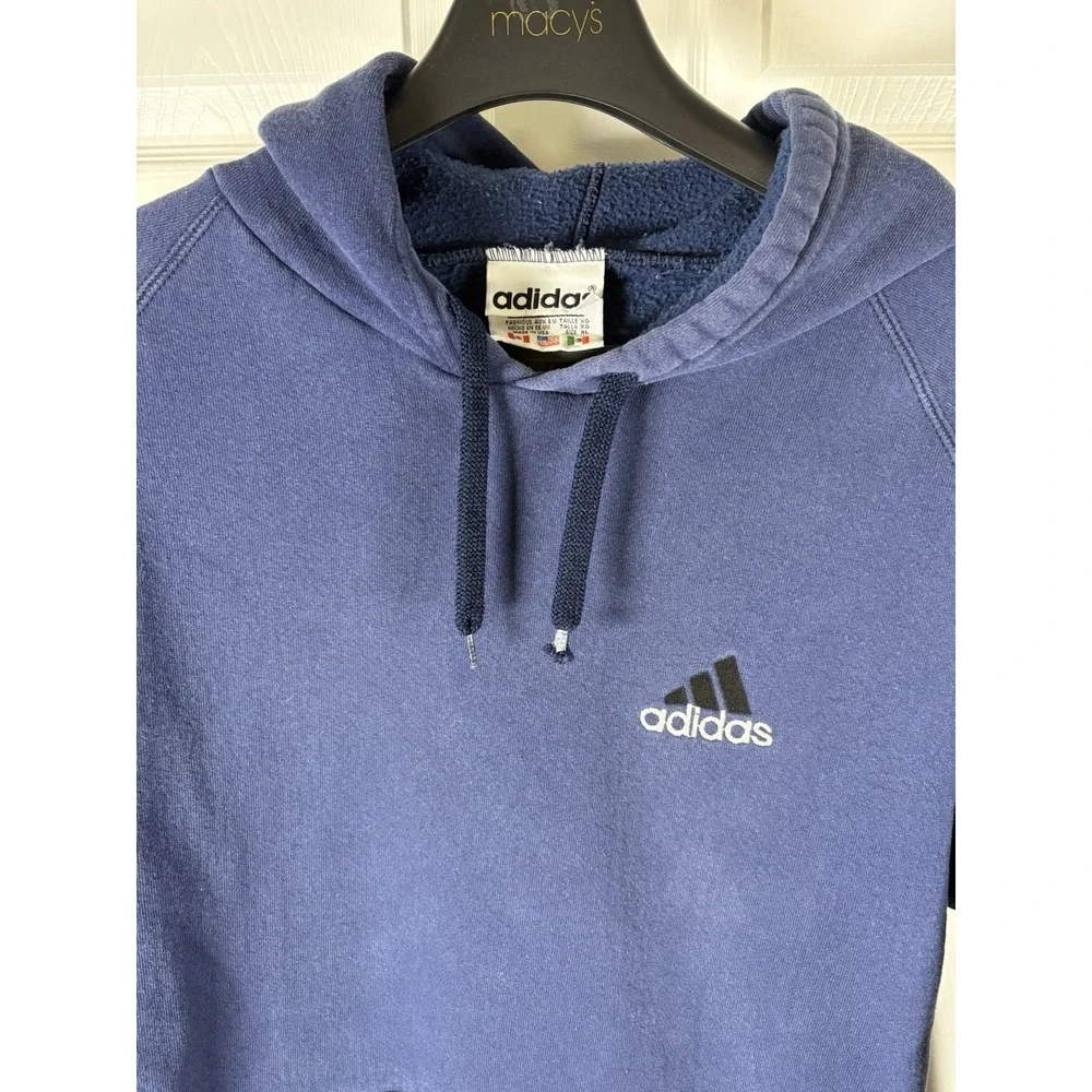 VTG 1990s Adidas Embroidered Logo Hoodie Navy Blue Made In USA Mens Size XL